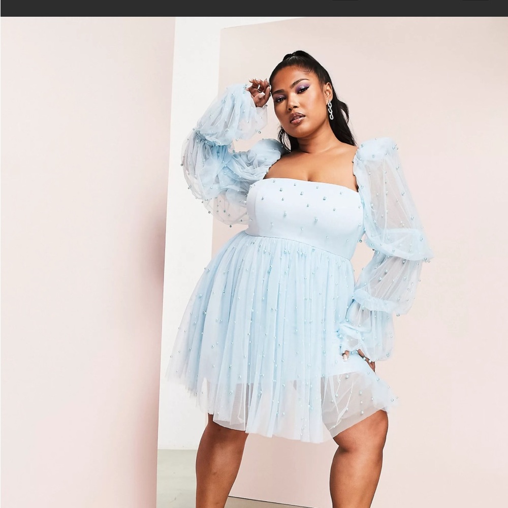 ASOS blue beaded tulle dress